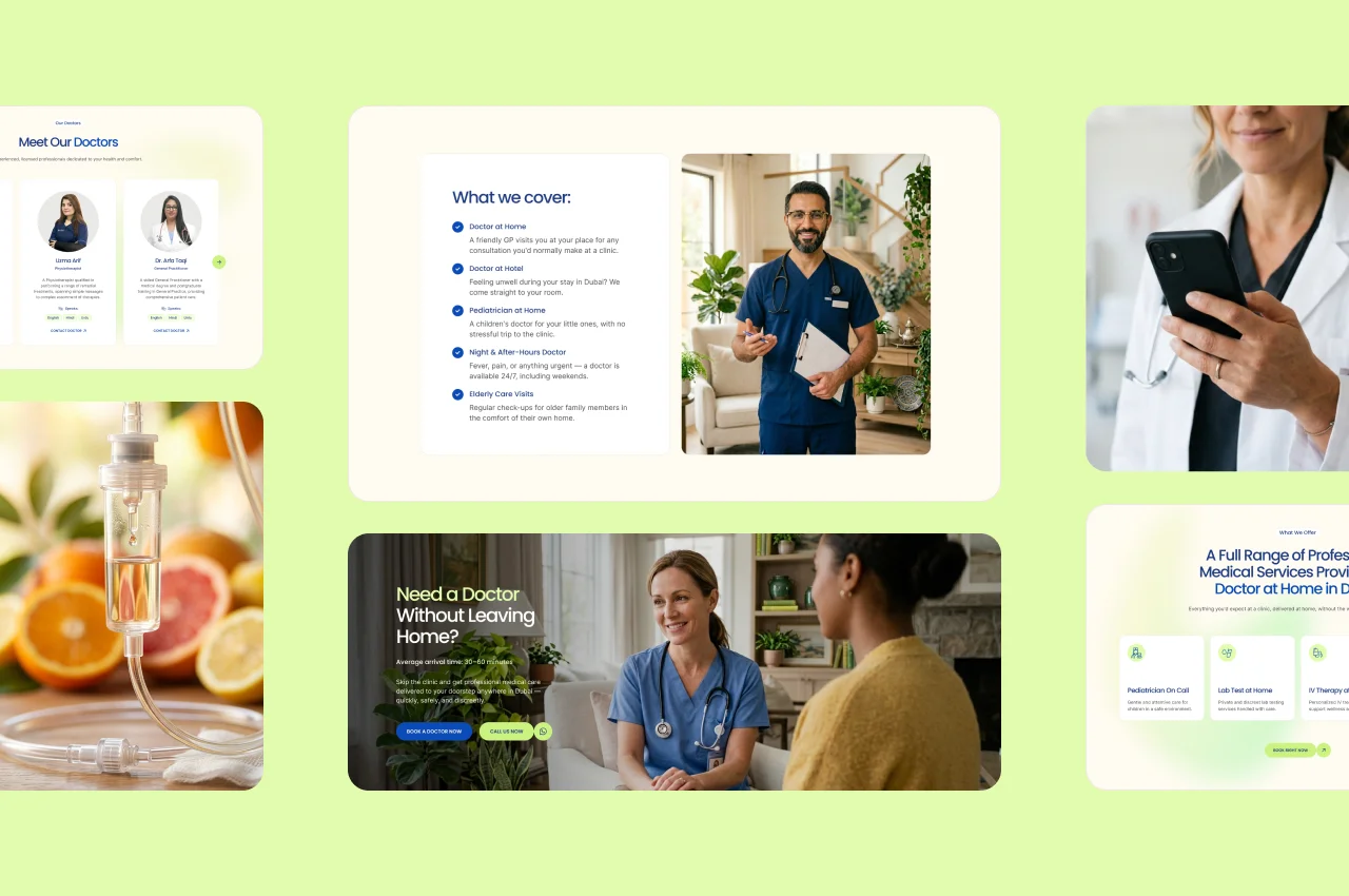 Medical clinic website - services and doctor listing page