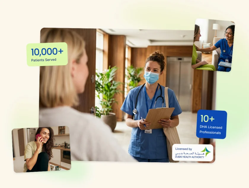 Medical website 10,000+ patients, nurse with tablet