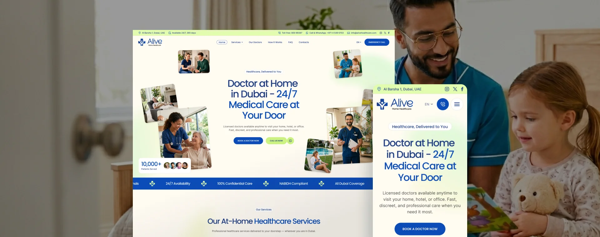 Doctor at Home in Dubai - medical site on mobile and desktop preview