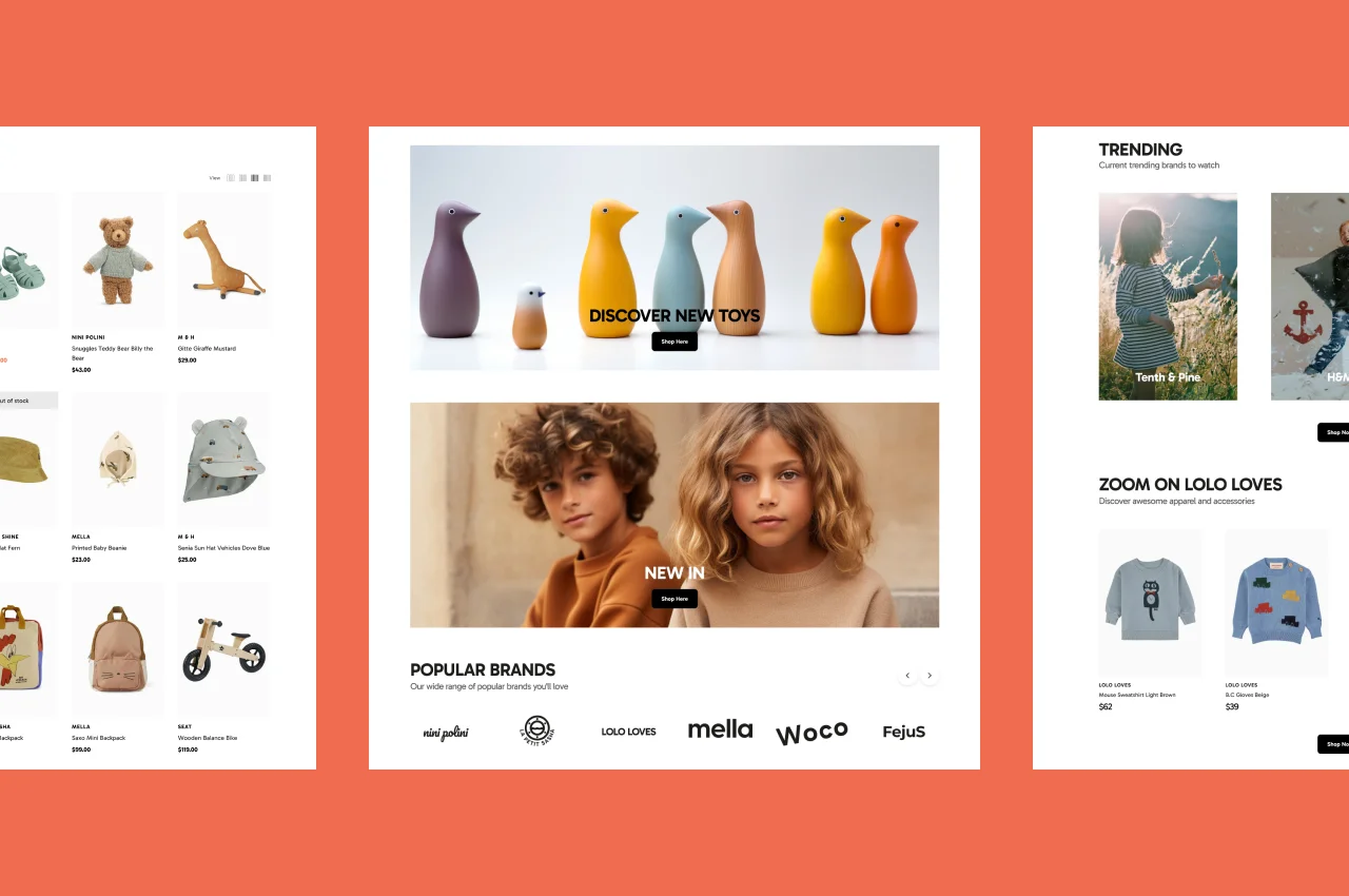 Clothing store site — product grid orange accent layout