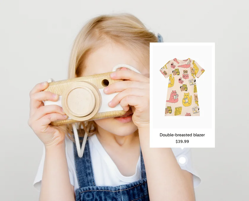 Fashion e-commerce — model holding coffee cup catalog page