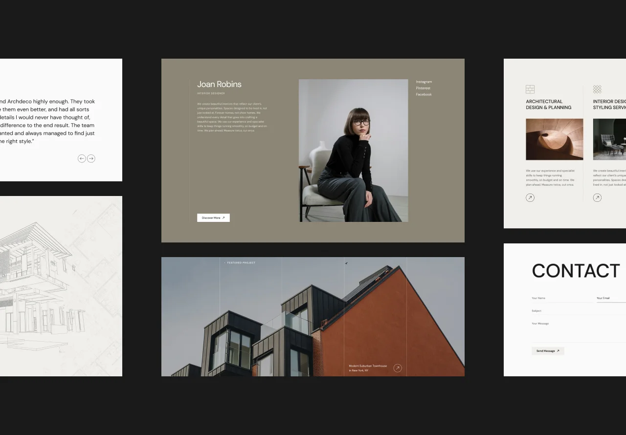 Architecture studio site — minimalist dark fashion or interior page
