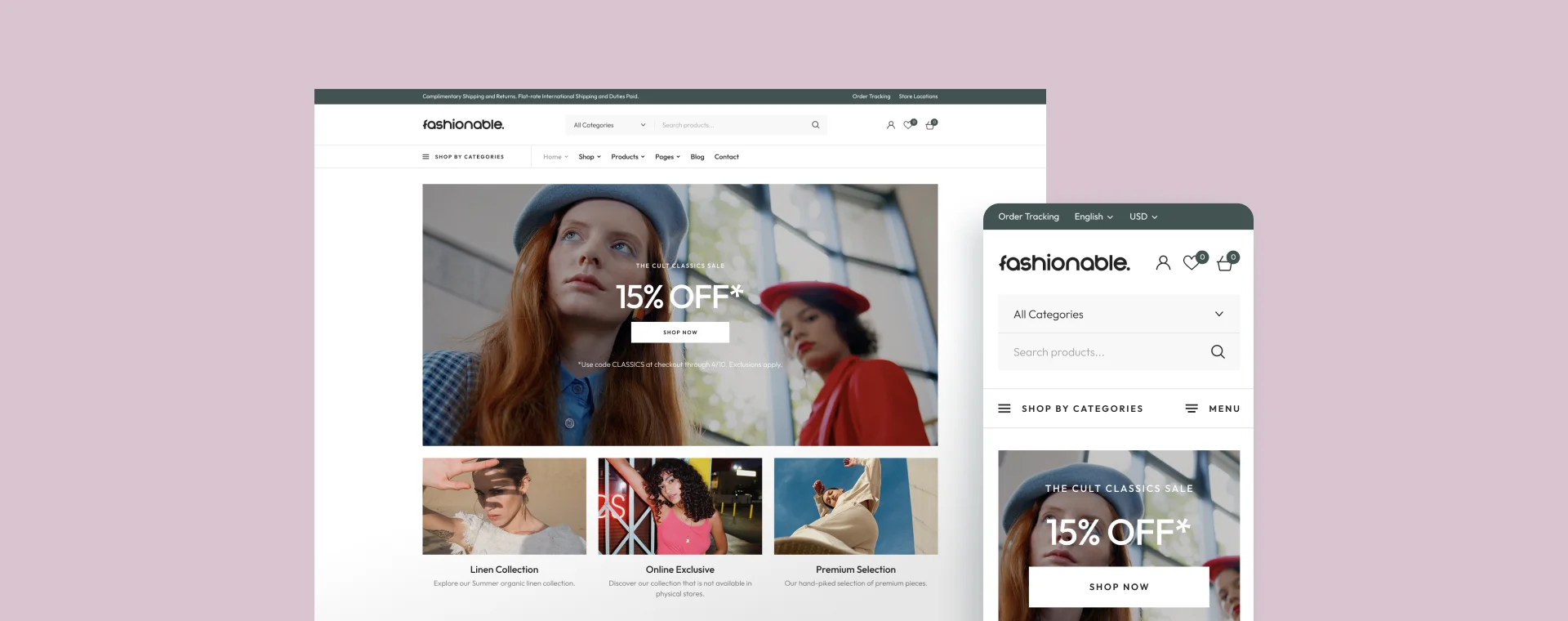 Fashion site — model close-up with fine-knit collection page
