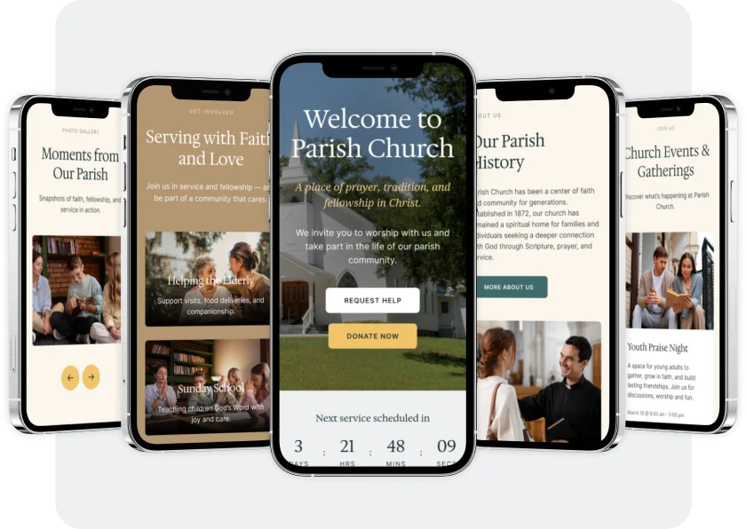 Church WordPress website - Serving with Faith, mobile preview