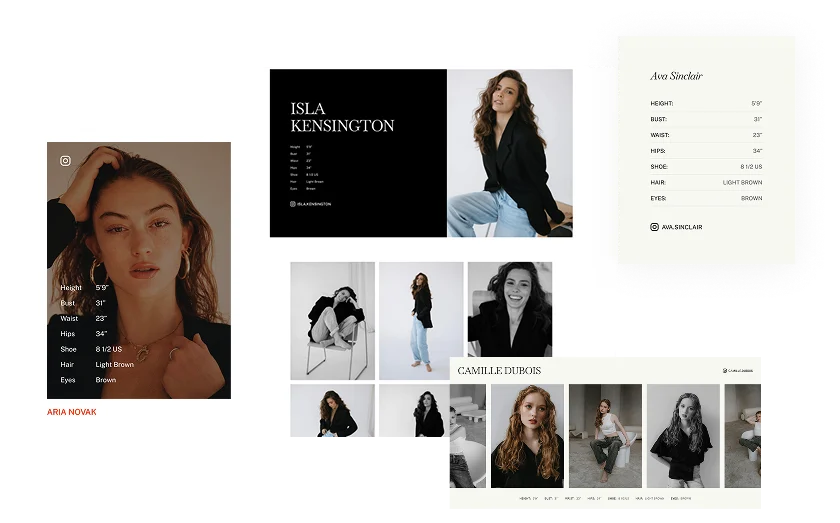 Fashion talent platform — team and portfolio page