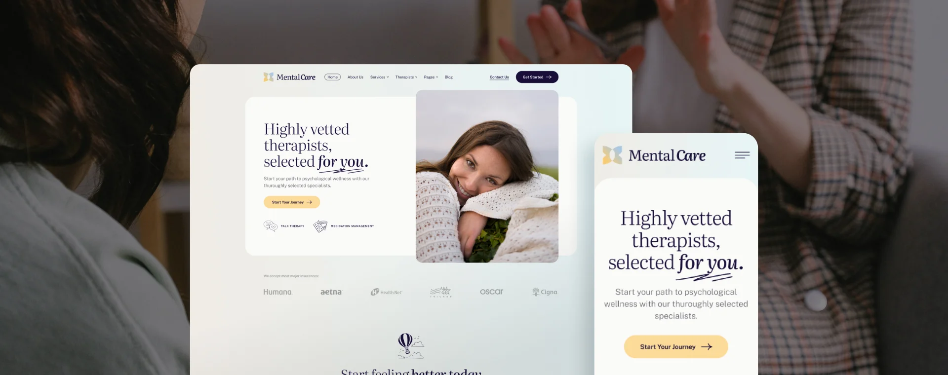 Online therapy site — therapist profiles and booking flow