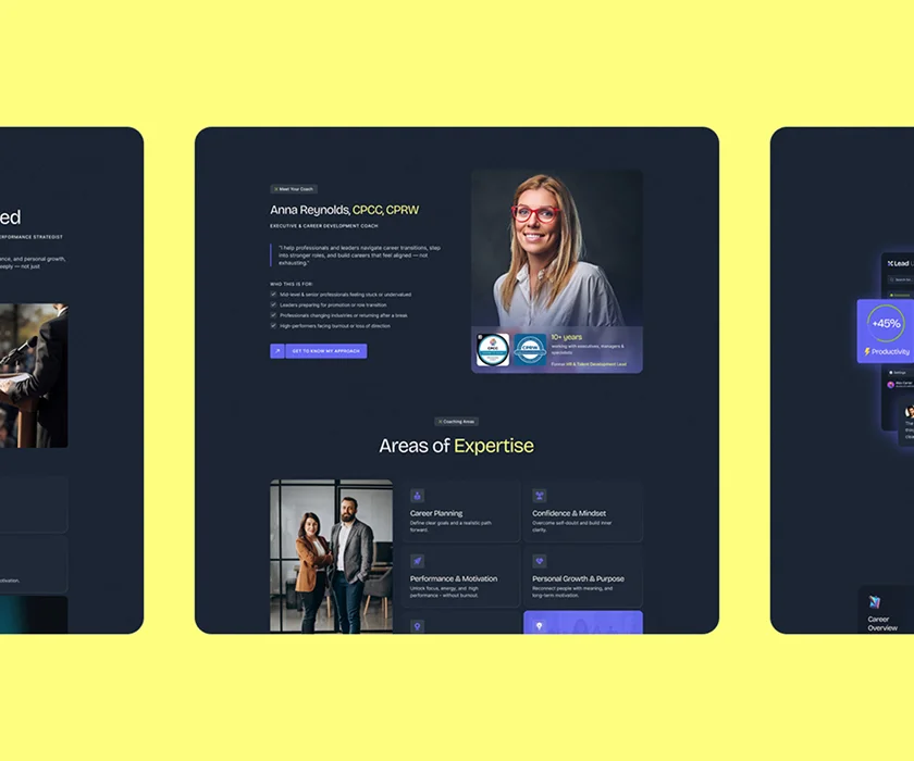 Consulting site — yellow accent homepage with team section