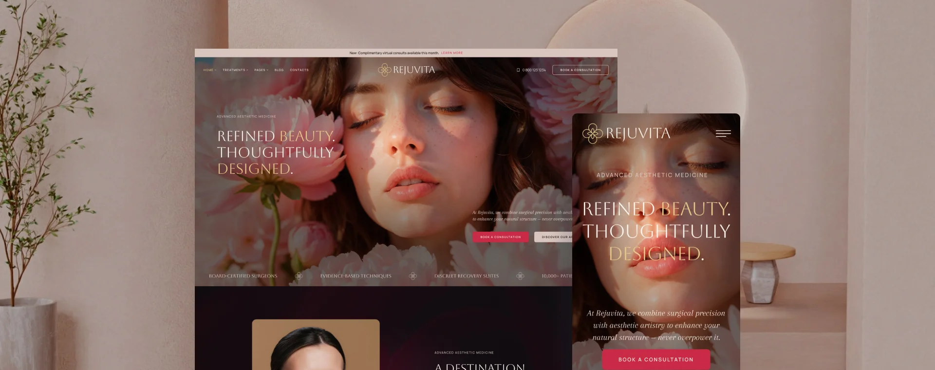 Aesthetic clinic site — luxury dark mobile preview